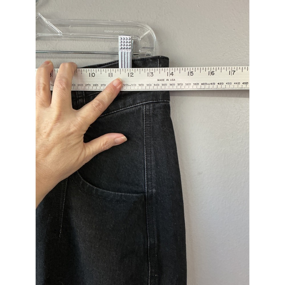 Pilcro Black Denim Midi Skirt Asymmetrical Crossover Waist High Rise Sz 30/6 - Picture 11 of 13